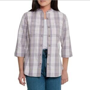 Carhartt Plaid Shirt Womens 3/4 Sleeve XL Mandarin Collar Button Up Top Casual‎